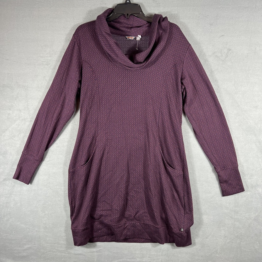 Merrell Women's M Burgundy Navy Pattern Cowl Neck Long Sleeve Tunic Sweater